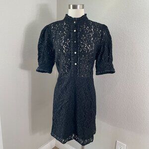 NEW Zara Womens Plus XXL Black Lace Dress Ruffle Details & Jewel Buttons